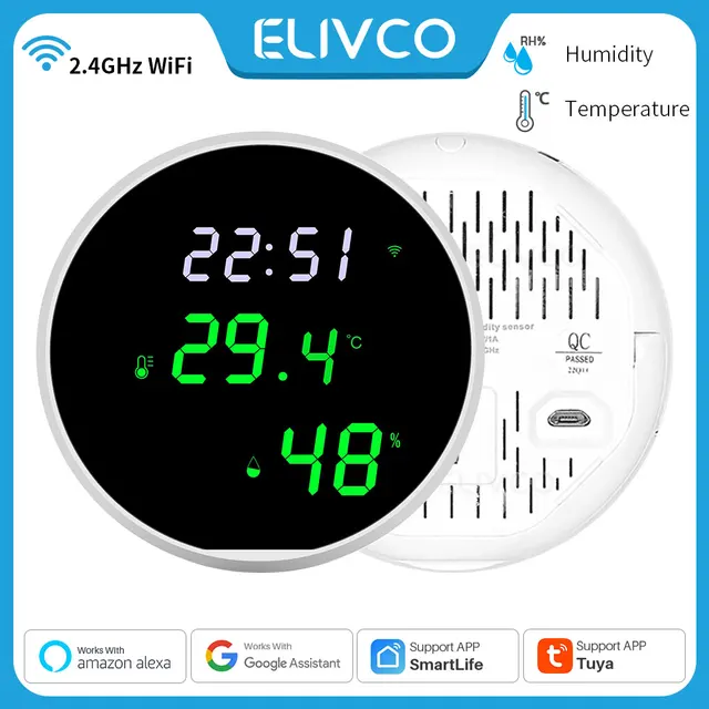 Tuya WiFi Temperature Humidity Sensor,Smart Indoor Hygrometer Thermometer,With LCD Display Backlight,Support Google Home Alexa