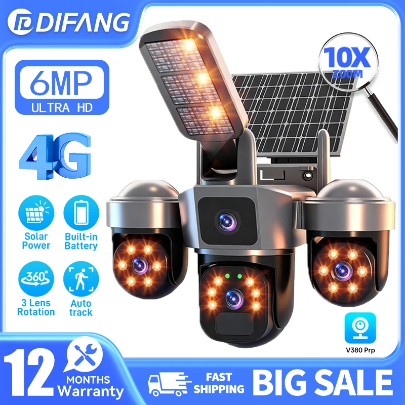 6MP Solar Security Camera Outdoor, 100% Wireless Auto Tracking PTZ Camera, PIR Human Detection & Siren Alarm, Color Night Vision 1