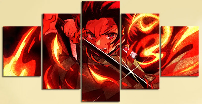 Quadro decorativo emoldurado Tanjiro Desenho Demon Slayer Arte