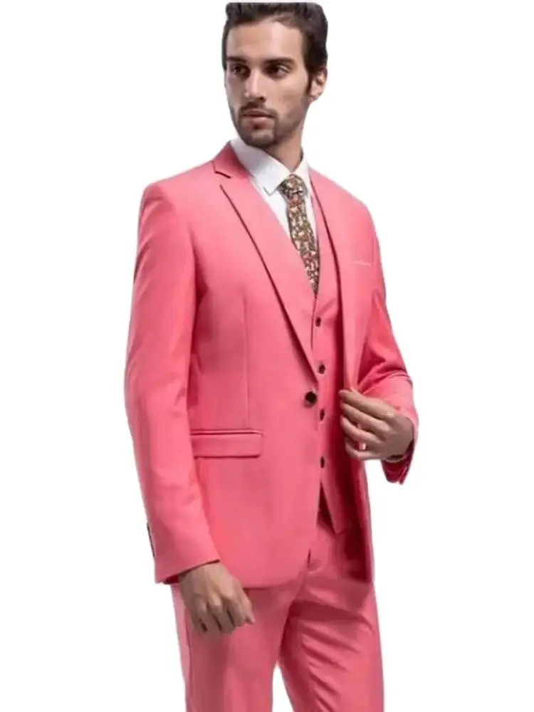 New Arrival Hot Pink Groom Tuxedos Groomsmen Notch Lapel Mens Suits Blazers (Jacket+Pants+Vest+Tie) W:1026
