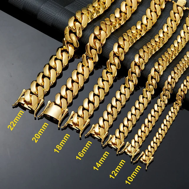 Colliers chaîne cubaine dense en acier inoxydable couleur or, style Hip Hop Bling, pour hommes, bijoux de rappeur, livraison directe 4 Colliers chaîne cubaine dense en acier inoxydable couleur or, style Hip Hop Bling, pour hommes, bijoux de rappeur, livraison directe 4