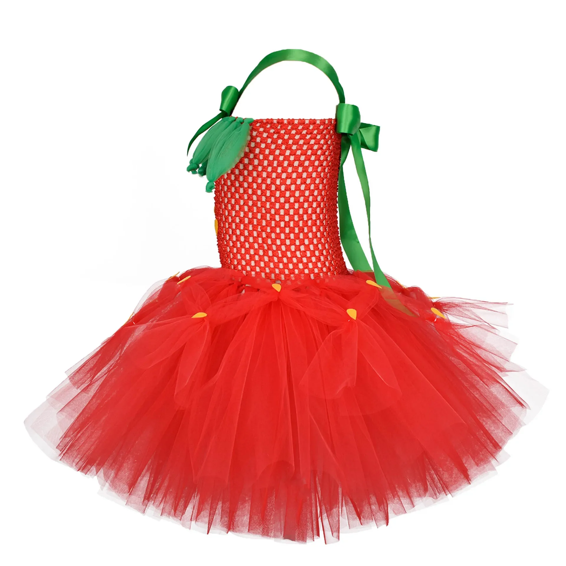 Cosplay Costume Kids Girls Dress Red Green Strawberry Girls Tutu Dress Infant Baby 1st Birthday Party Photography Prop Dresses Kids Carnival Performance Costumes