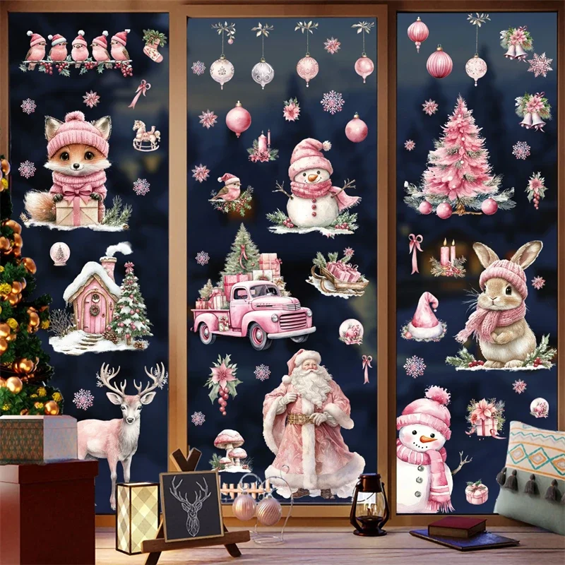 Christmas Glass Window Stickers Santa Claus Snowman Elk Sticker Merry Christmas Decorations for Home Navidad Happy New Year window stickers