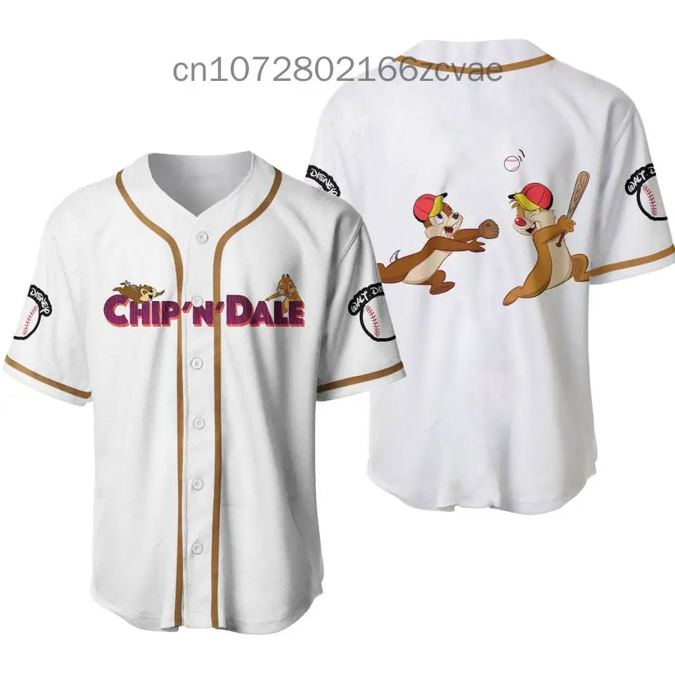 

2024 New Disney Men and Women Chip & Dale Baseball Jersey Short Sleeve Jersey Custom Name Disney Casual Sports Shirt