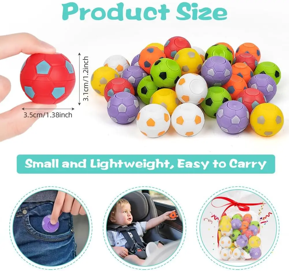 Mini Soccer Ball Fidget Spinner Toy Set - Party Favors & Stress Relief