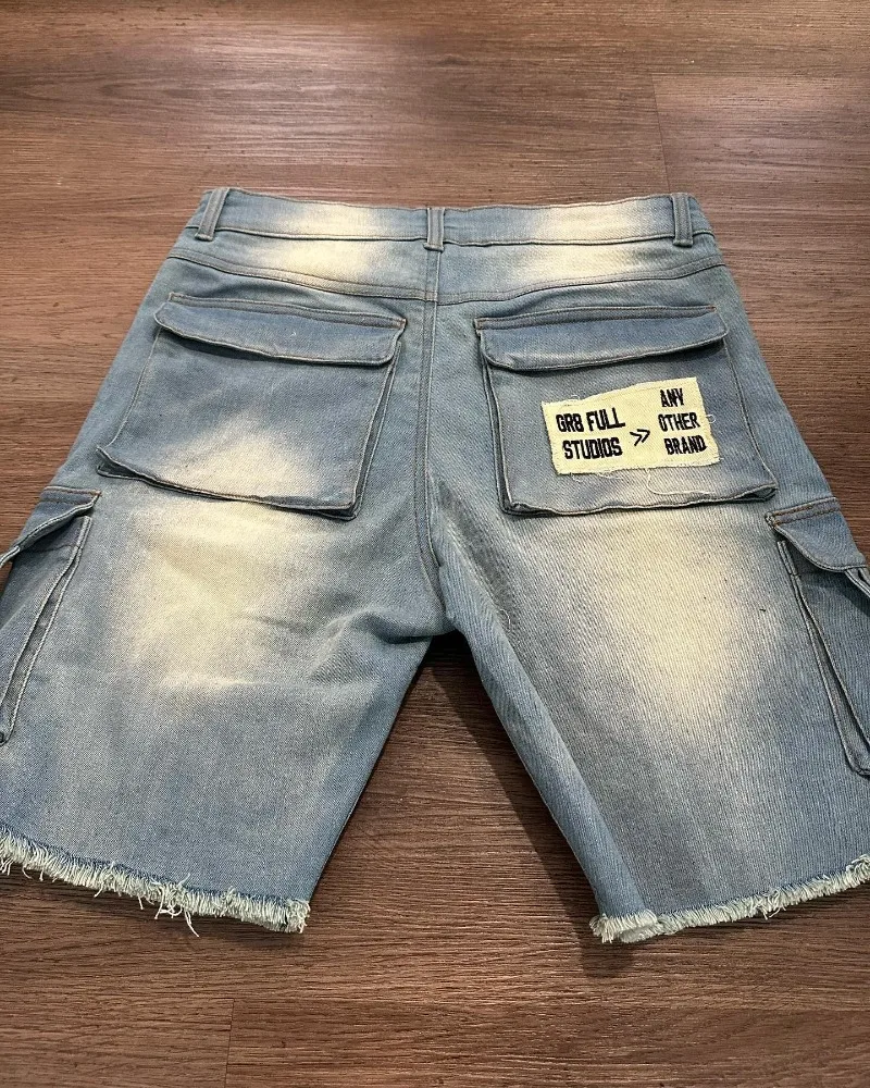 Y2K Harajuku Style Letter Patch Embroidery Baggy Denim Shorts Men Vintage Streetwear Hip Hop Pop Punk Casual Joker Shorts denim shorts