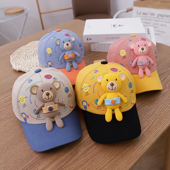 3D Bear Kids Baseball Hat Cartoon Doll Children Peaked Cap 1-5year Baby Duck Tongue Hat Cute Boys Girls Outdoor Sunscreen Visors 1