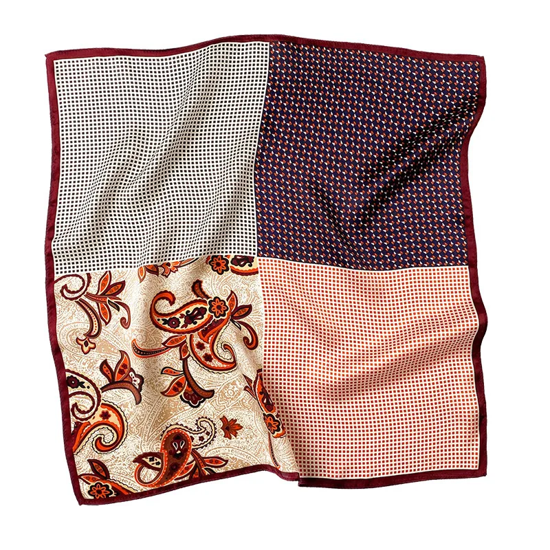 100% Natural Real Silk Scarf 53CM Square Women Summer Cashew Splice Print Scarves Bandana Foulard Bag Scarfs Ladies Hairbands 5