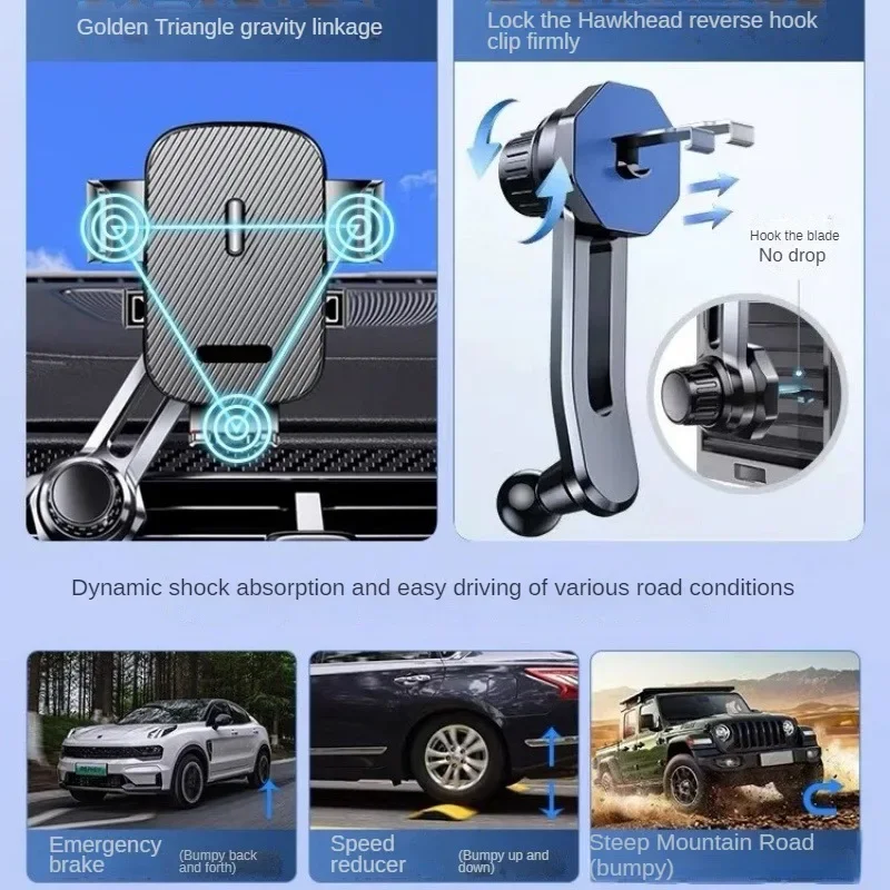 Car Phone Mount 3-Point Support with Stability Hook for 4-7 Smartphone