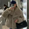 TRAF Womens Coats Winter Cropped Faux Fur Coat Women Autumn Long Sleeve Fluffy Black Jacket Outerwears Warm Plush Short Coats 3