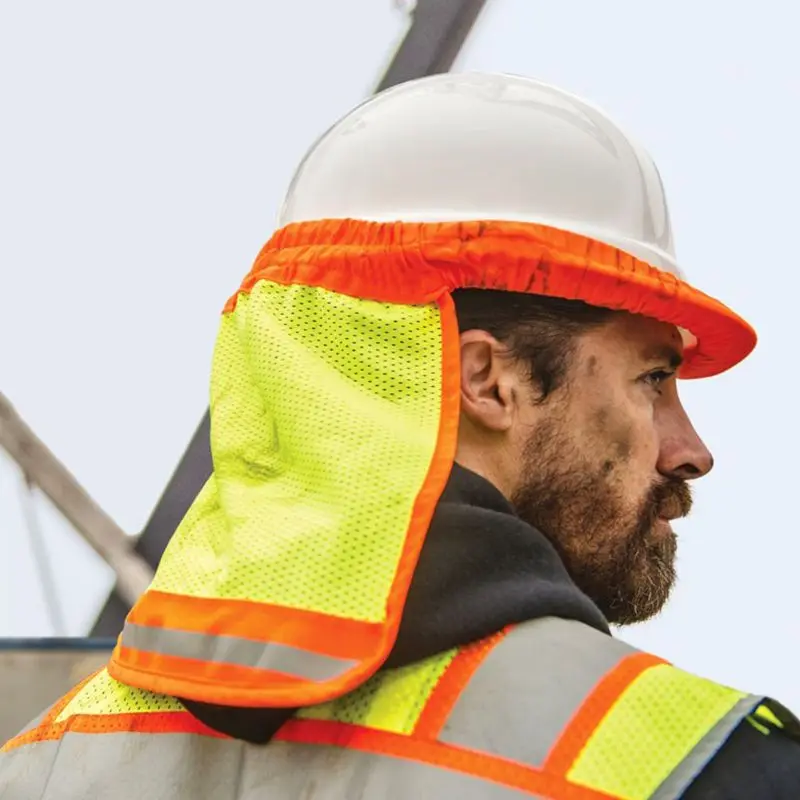 Sun hat sun protection hat Safety hard hat helmet neck cover sun protector reflective stripe neon high visibility elastic breathable mesh shield
