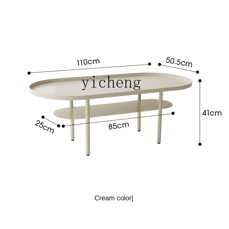 

ZC Small Apartment Coffee Table Cream Style Modern Minimalist Living Room Tea Table Oval Double-Layer Table Installation-Free