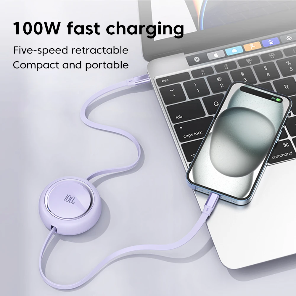 100W Fast Charger Cable Retractable Type C To Lightning PD For iPhone 15 Pro Max Xiaomi 13 Samsung Fold 5 Data Sync 1000Durable