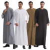 New 2024 Eid Muslim Islamic Middle East Abaya Dubai Malaysia Loose Gown Button Shirt Men Clothing Jalabiya Abayas Ramadan Caftan