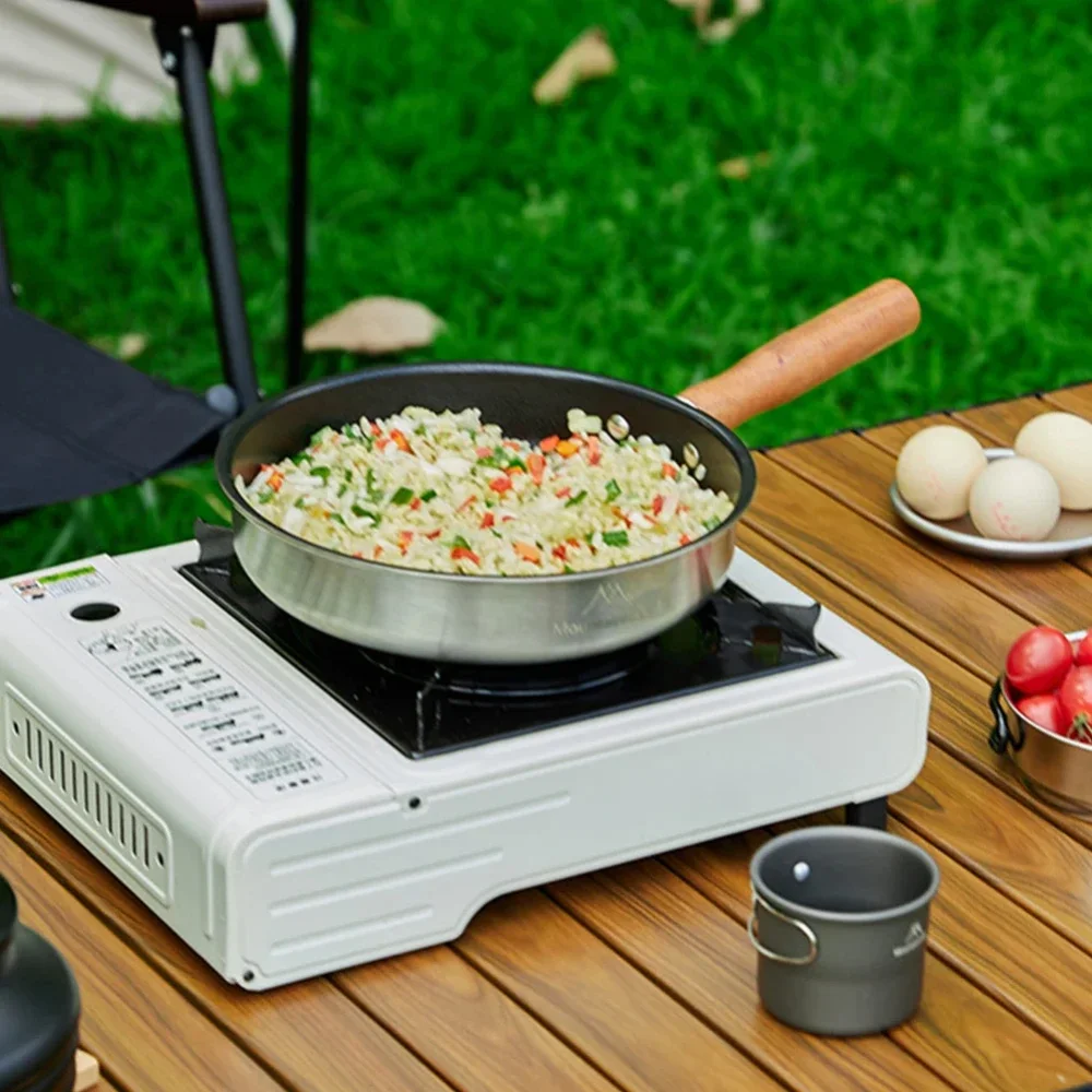 Outdoor Portable Stainless Steel Mini Wok Pan Non-Stick Egg & Steak Flat-Bottomed Frying Pan for Camping Hiking Travel Picnics