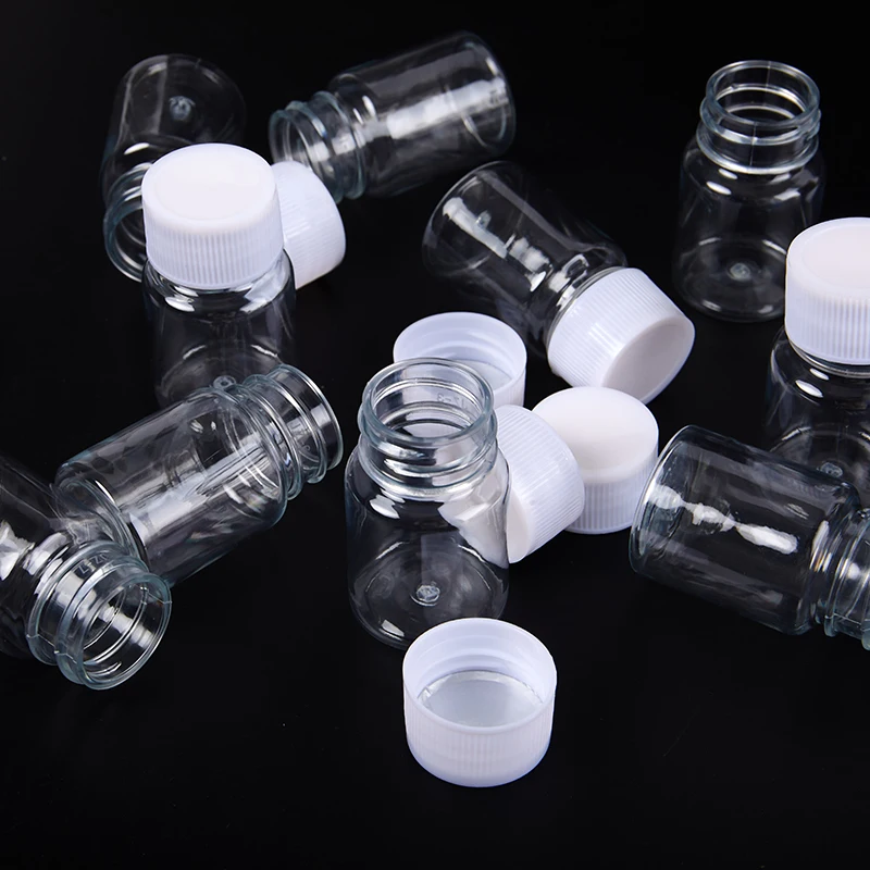 10PCS Plastic PET Clear Empty Seal Bottles Solid Powder Medicine Pill Vial Container Reagent Packing Bottle Refillable Bottle