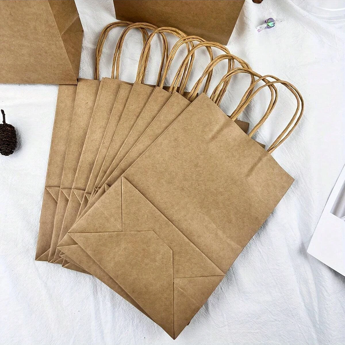 10pcs Khaki Kraft Paper Bag with Handle for Weddings and Parties