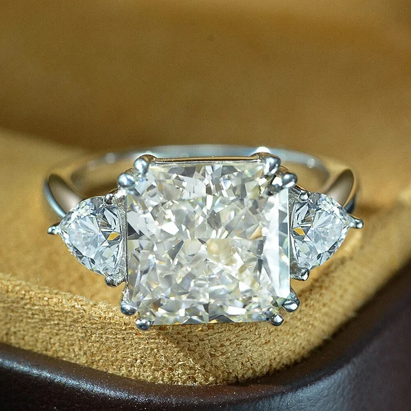 Huitan Square White Cubic Zirconia Rings Silver Color Luxury Wedding Accessories Women Anniversary Gift Eternity Fashion Jewelry