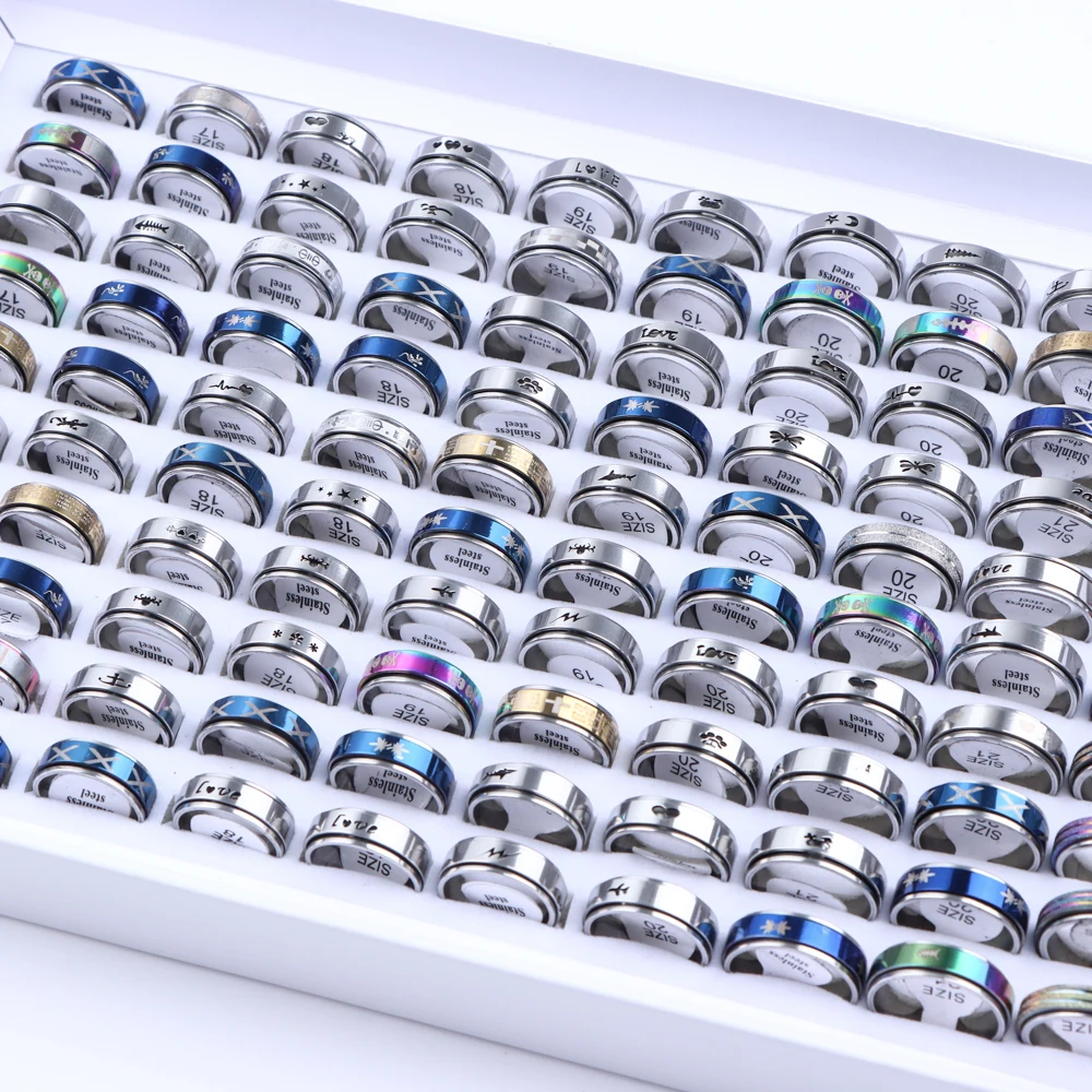 Stainless steel rings for men women 10Pcs/Lot fashion drip oil rotate freely spinning anti stress jewelry gifts