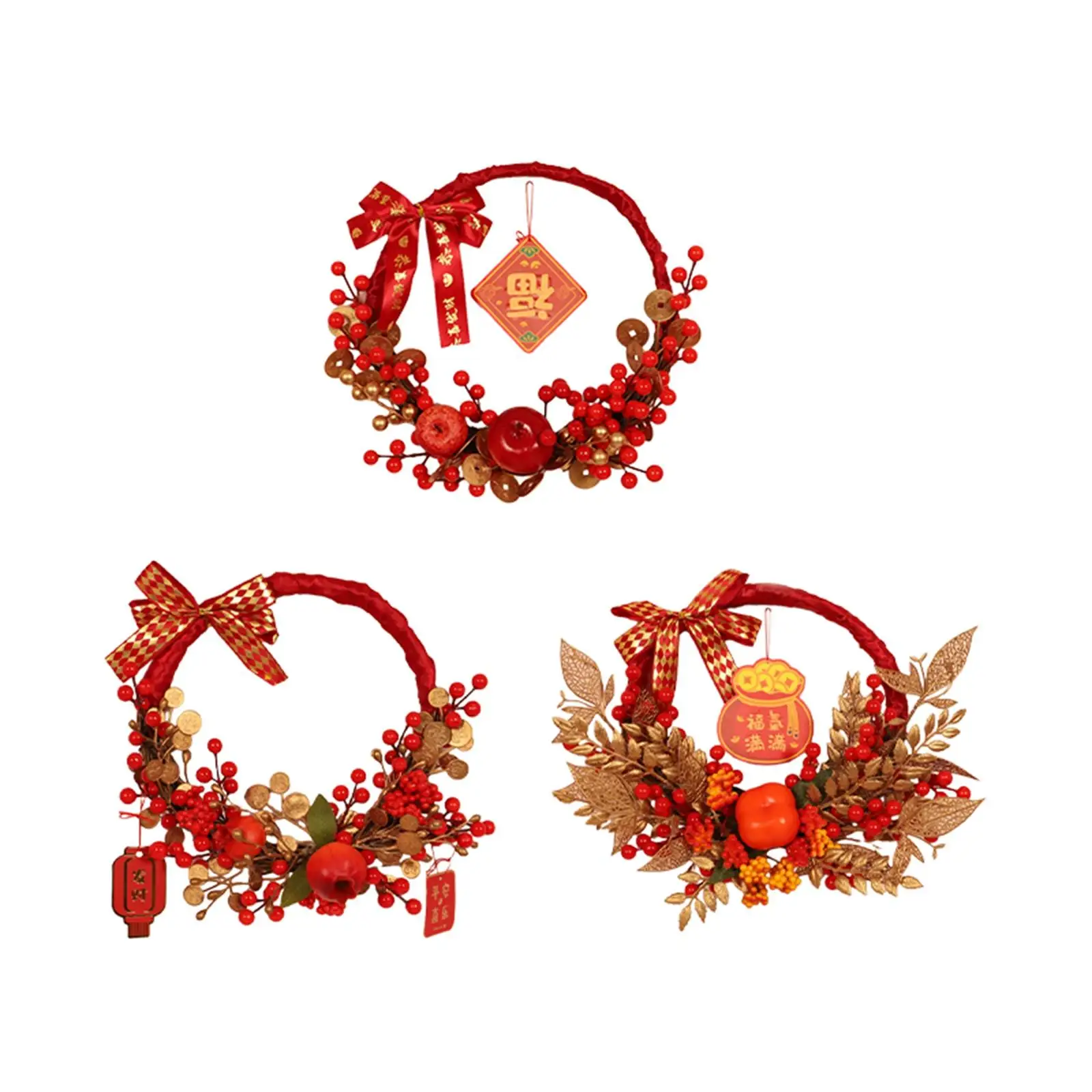 New Year Wreath Front Door Wreath Garland Decoration 2024 r Year Wreath for Holiday Wall Celebration Window Spring Festival