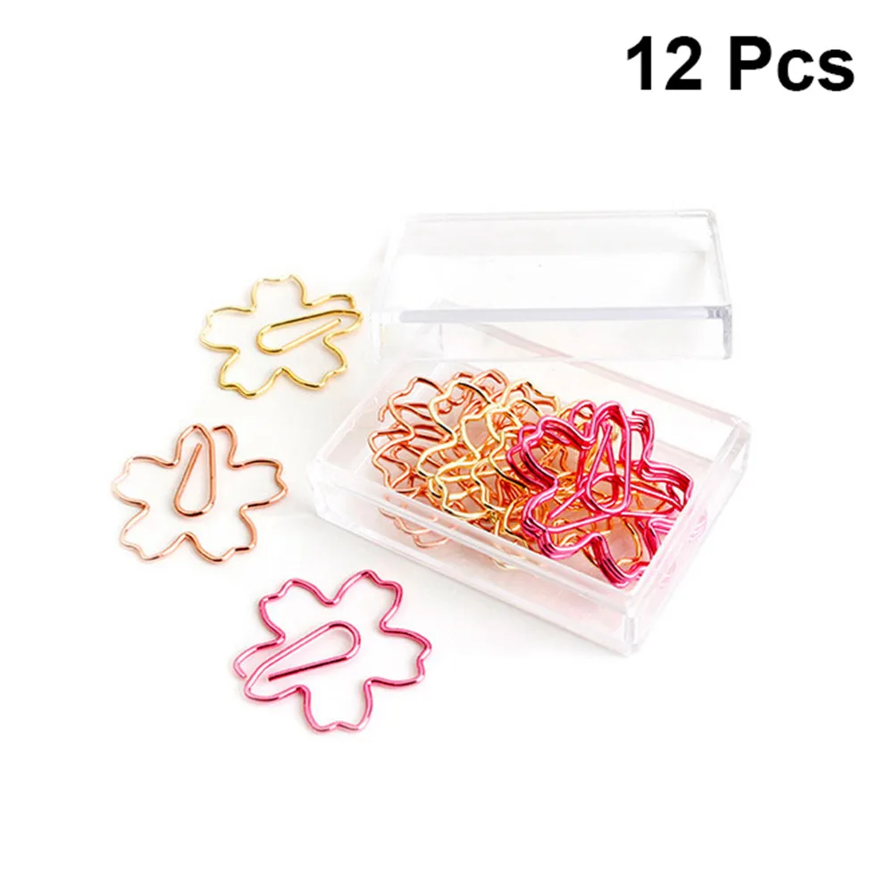 12Pcs 크리 에이 티브 꽃 금속 종이 클립 세트 대형 강력한 클리핑 포스 전기 도금 북마크 클립 노트 사진용