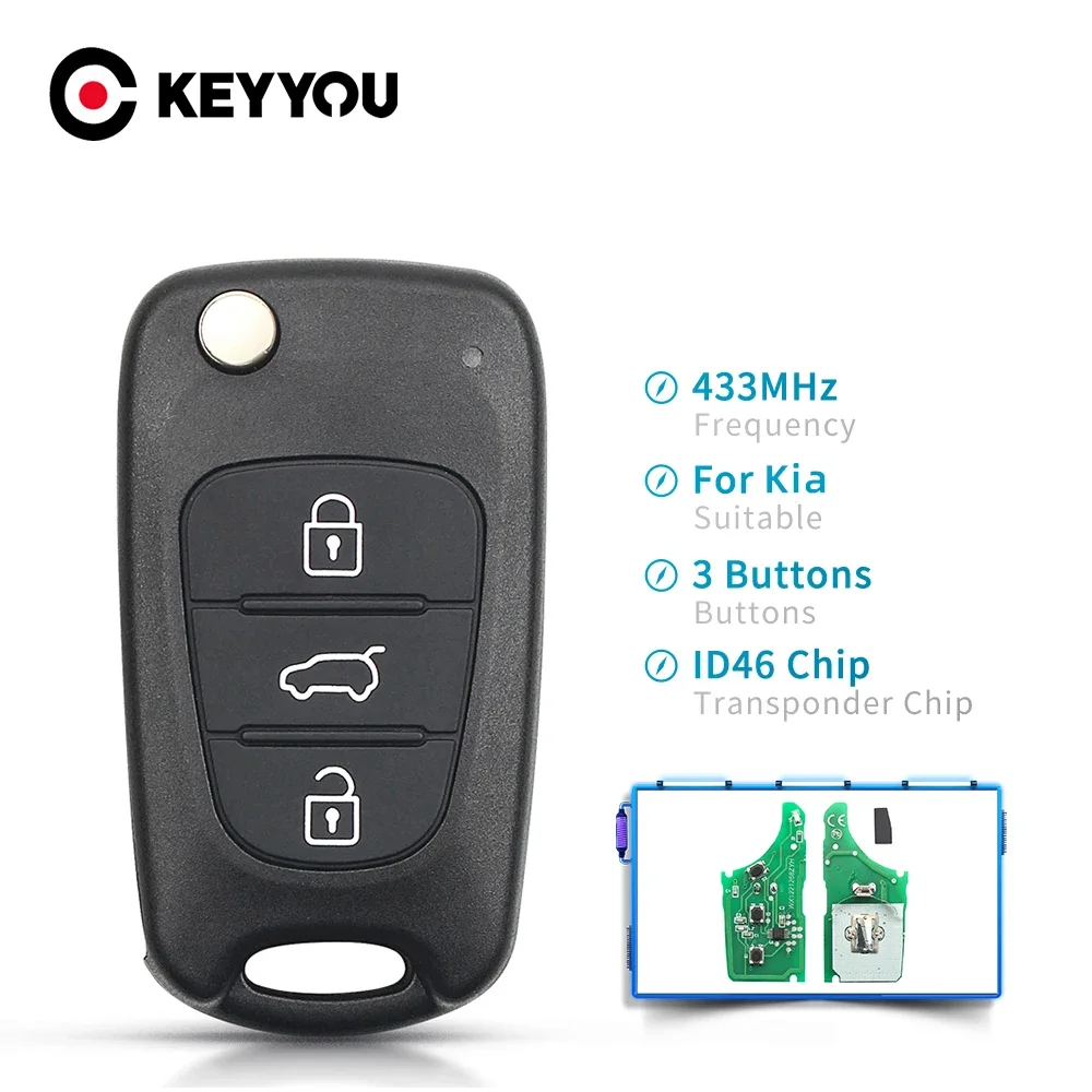 Keyyou Per Kia K2 K5 Rio Sportage Sorento Forte Key 3 Pulsanti Flip Pieghevole Smart Car Key Fob Telecomando 433Mhz Id46 Chip