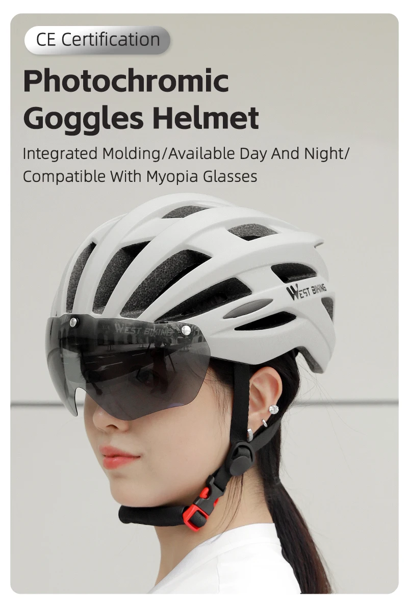 Description Picture 2 of itemWEST BIKING Bicycle Helmet Adjustable Magnetic Suction Lens Cycling Helmet MTB Road Bike Breathable Safety Helmet Bike Equipment