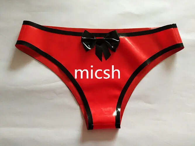 

Fetishism Special offer latex sexy rubber red triangle shorts with bow 0.45mm Cosplay Manual customization