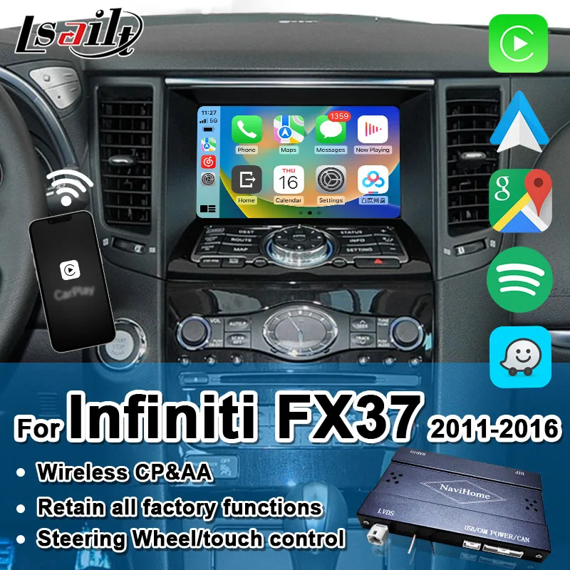 

Lsailt Wireless CP AA Interface box for Infiniti FX50 FX35 FX37 2011-2016 QX70 Video Interface with Google Map