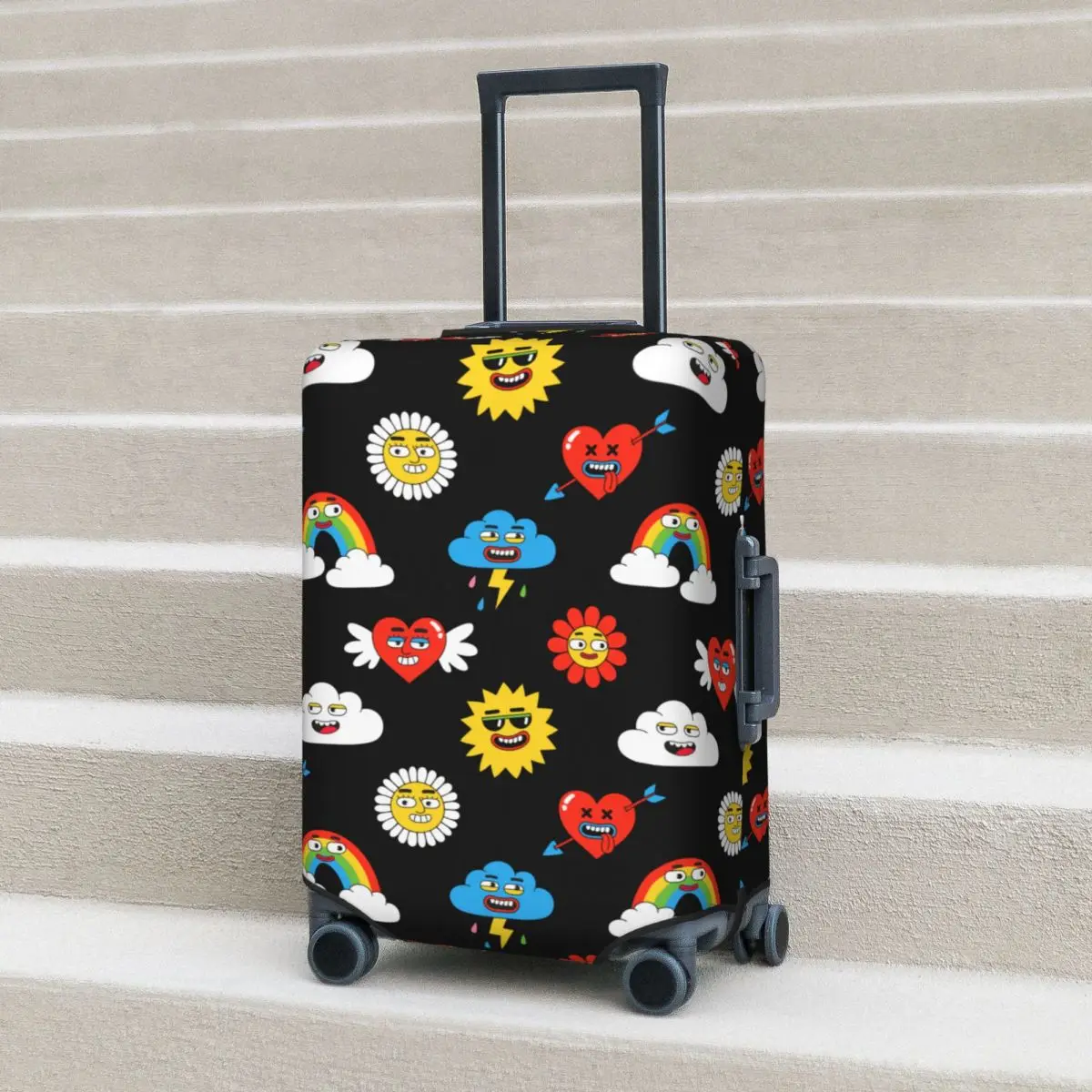 

Cartoon Sun Funny Pattern Suitcase Cover Comic Rainbow Travel Holiday Practical Luggage Case Protection