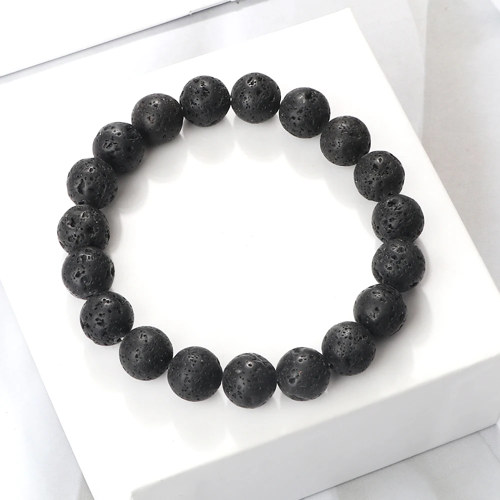 Volcanic Stone Bracelet 6mm 8mm 10mm Natural Volcanic Stone Beads Black Lava Men Aromatherapy Essential Oil Diffuser Bangle For Women