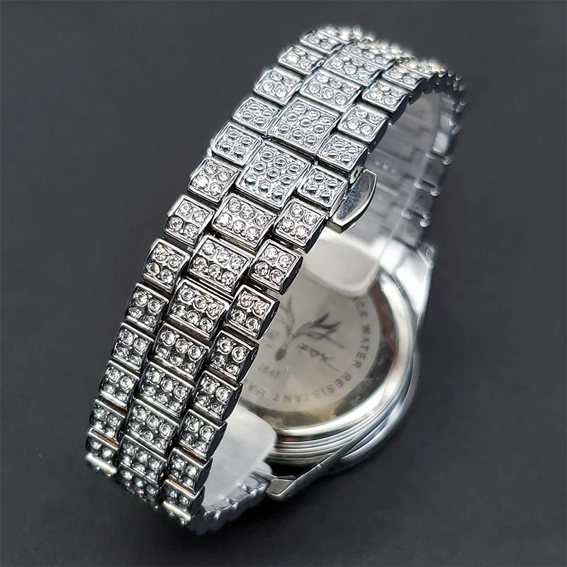 Orologio Uomo Con Diamanti E Strass - Design Hip Hop Quarzo - Nero/Oro/Rosa