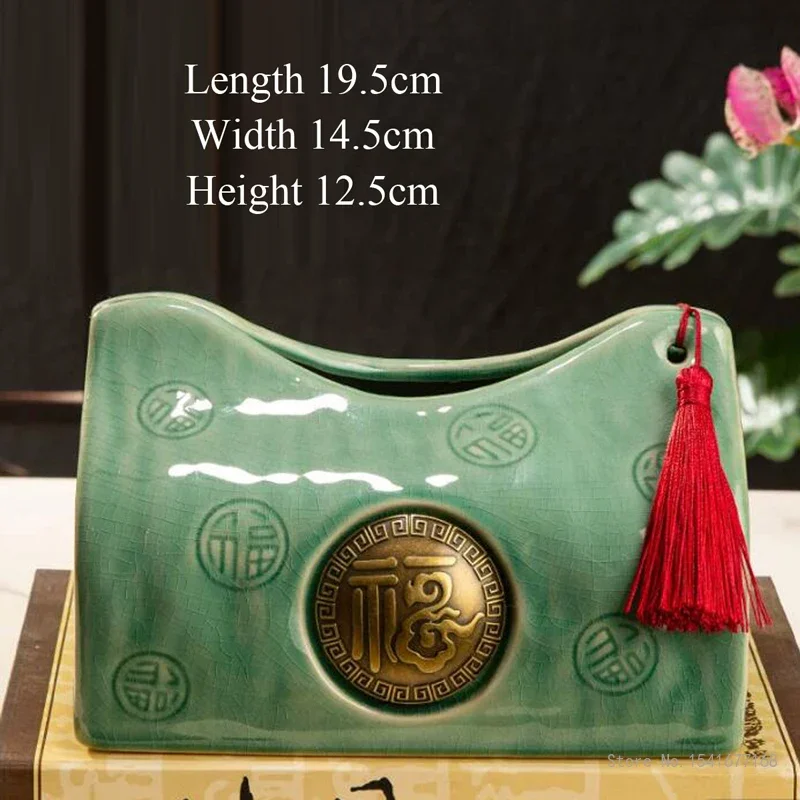 Chinese Style Tissue Box, High-end Light Luxury Style Creative Home Living Room Ceramic Coffee Table Dining-Table Paper Box, 1Pc