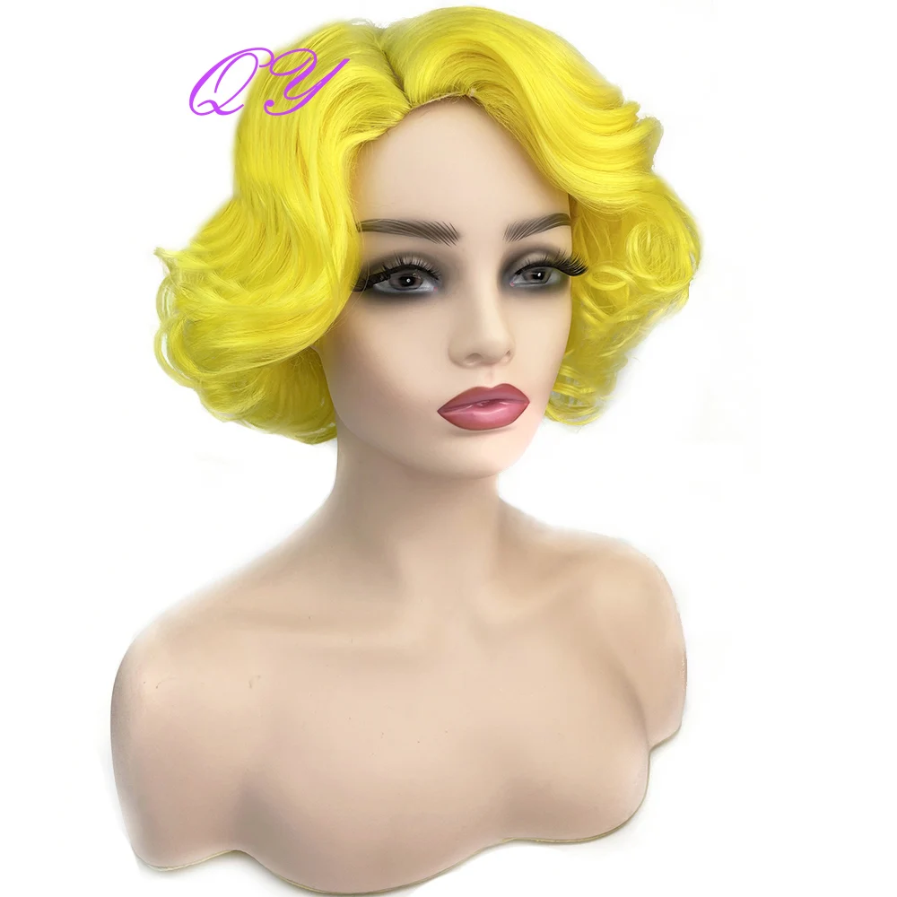 Cosplay Women Wig Yellow Yellow Hair Wig Women Yellow Color Curls