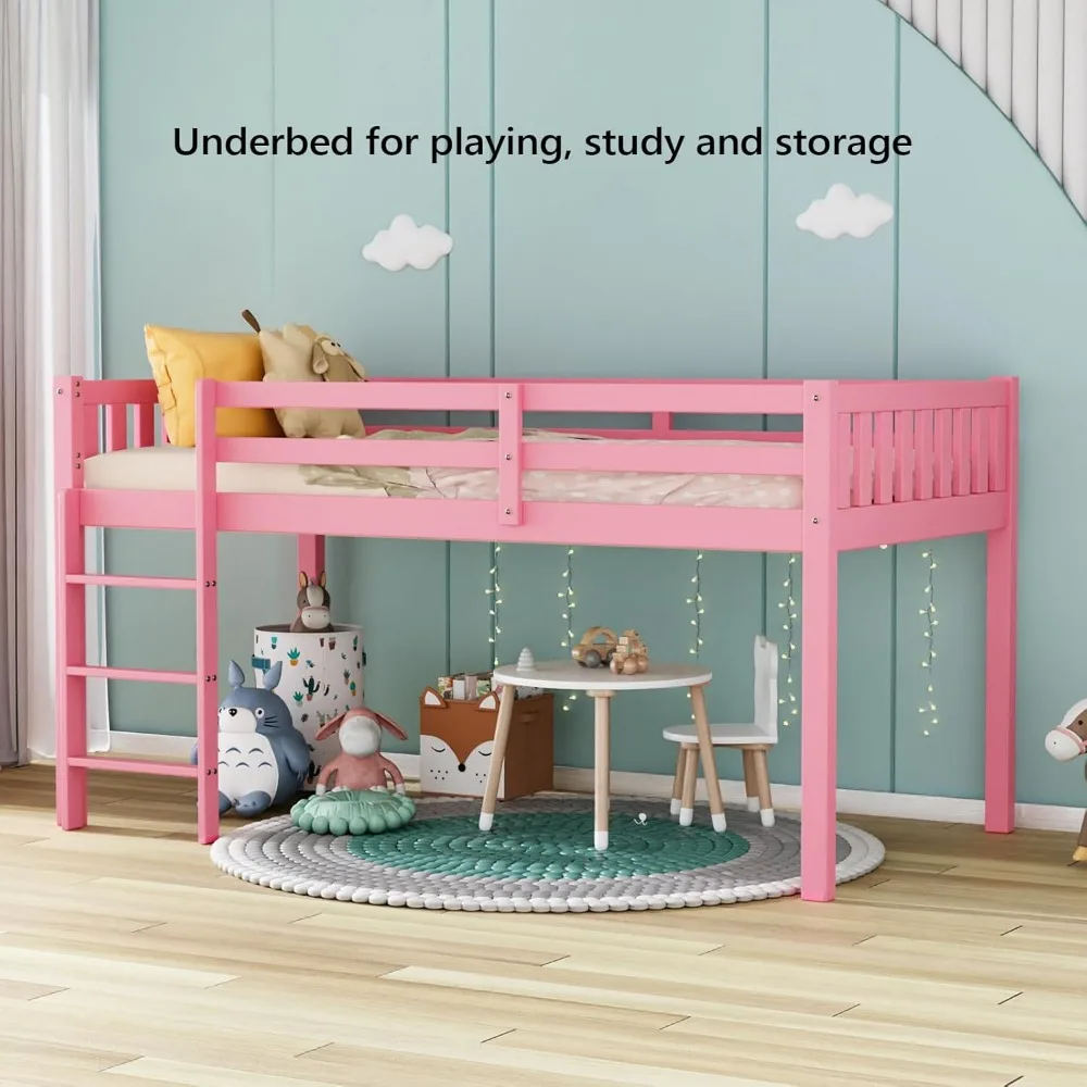 Bed Twin Size with Stairs, Wooden Toddler Loft Bed for Kids, Junior，Young Teens，Pine Wood Twin Bed Frame, Space-Saving Design 3