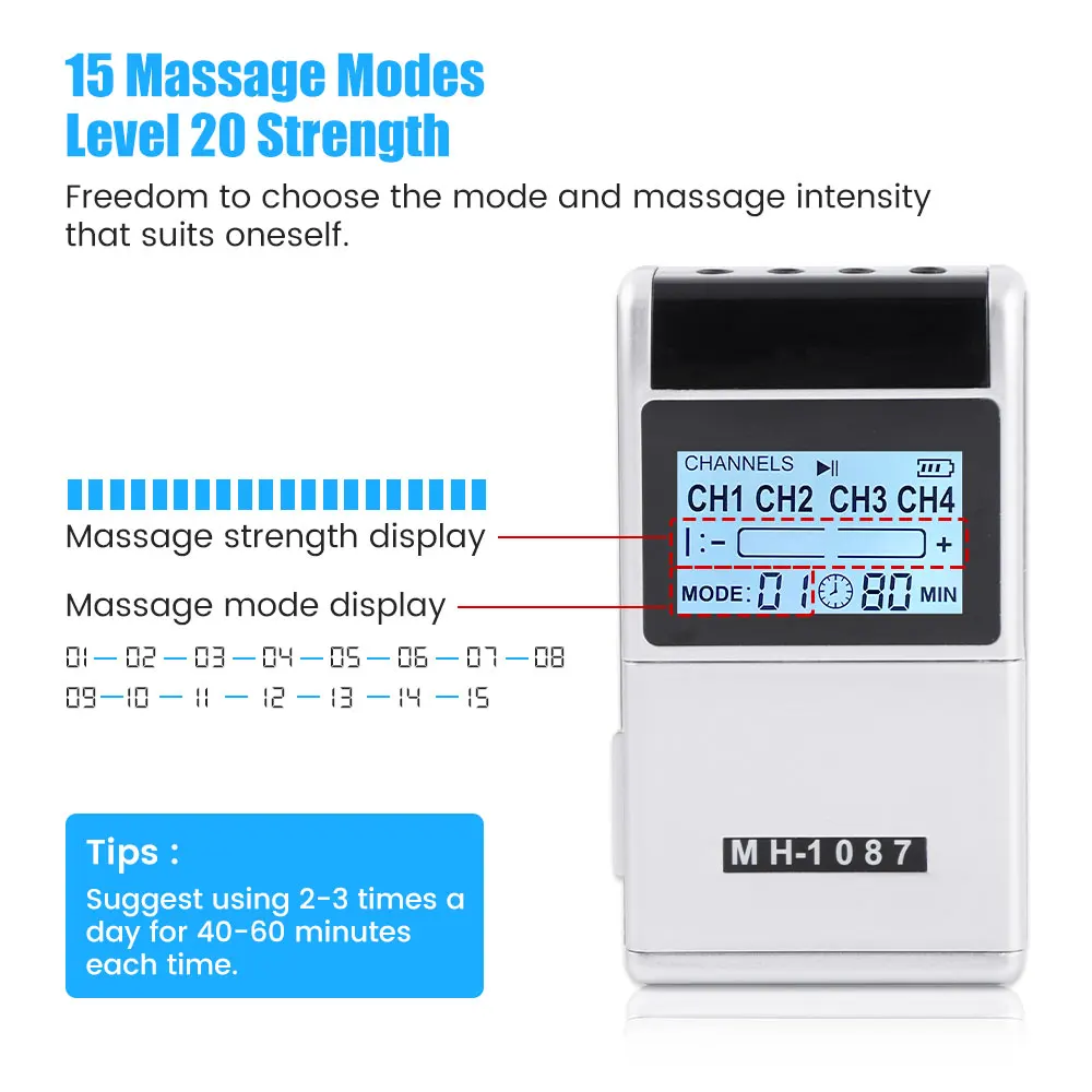 15 Modes EMS Electric Muscle Stimulator 20 Levels TENS Physiotherapy Pulse Full Body Massager Machine Pain Relief + Meridian Pen 3