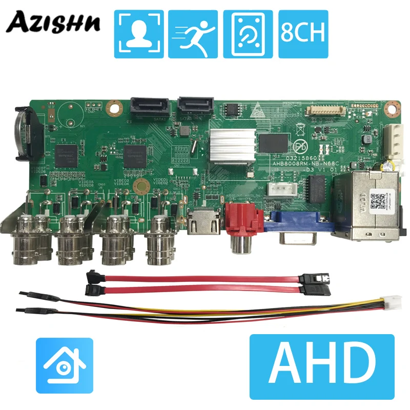 Azishn 8Ch 5Mp-N Ahd Dvr Cctv Videoregistratore Ip Cam Xmeye Onvif
