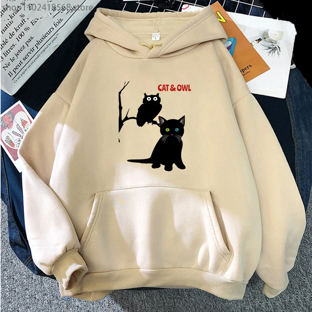 

A Cat and An худи Сова мультяшный Графический Свитшот Harajuk Y2k одежда уличная одежда женские пуловеры с длинным рукавом мужские топы