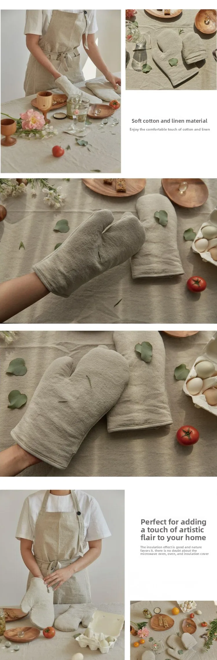 Ins Baumwoll- und Leinen-Backhandschuhe mit Anpassbarem Logo, Verstärkt, Geeignet für Männer und Frauen in der Küche, Hitzebeständig – Detail 3