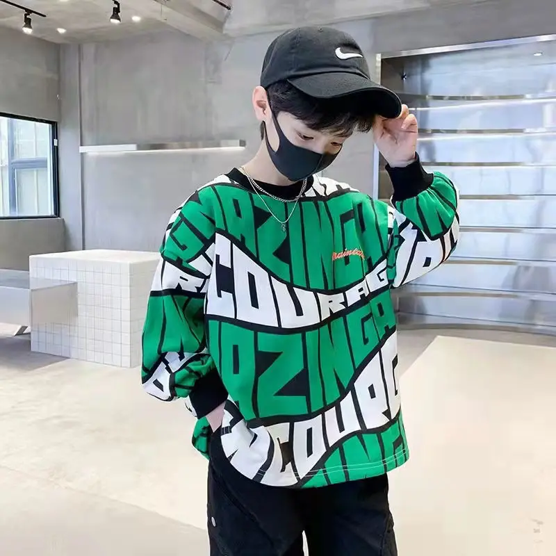 Verde - Sudadera cálida manga larga para niños