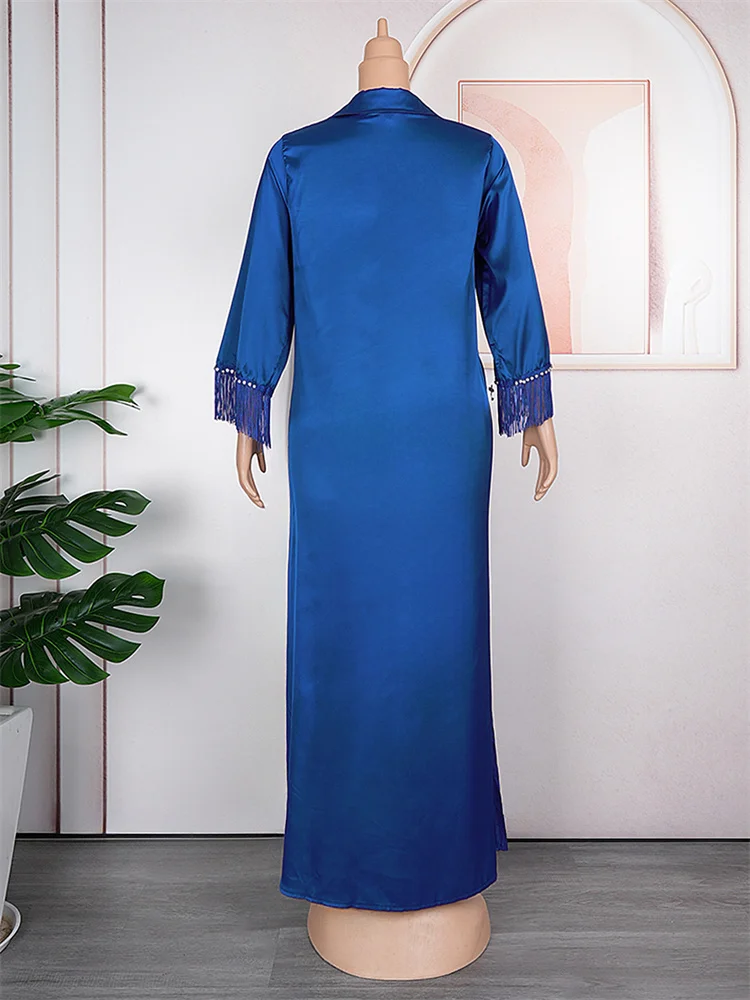 Elegant Shirt Dresses For Women Long Sleeve Tassel Maxi Robe