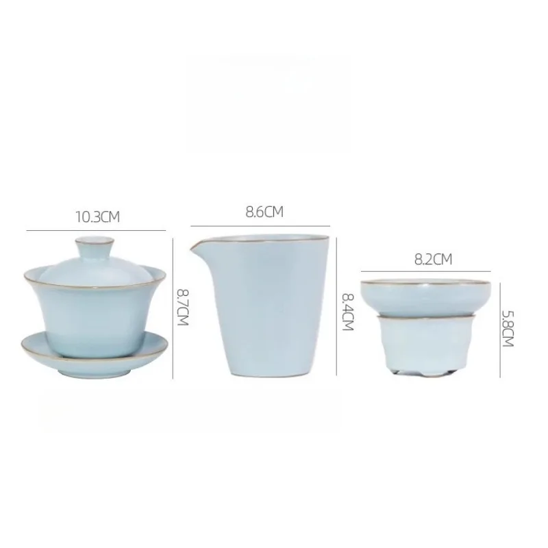 1PCS sky blue exquisite ceramic tea set Handmade gaiwan teacup traditional porcelain tea accessories with covered teacup
