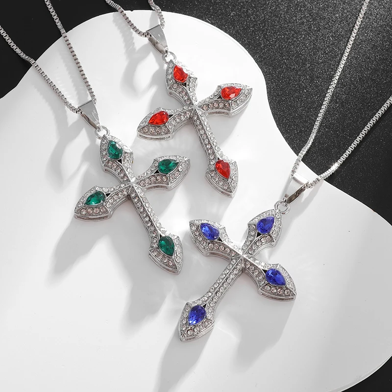 

Exquisite Zircon Cross Pendant Sparkling Necklace Men Women Jewelry Accessories Faith Gifts Wholesale