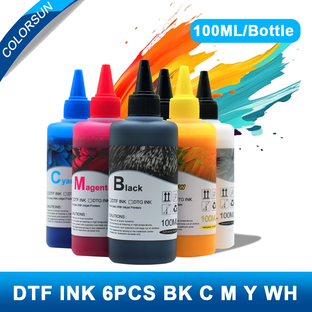 6*100ml DTF Ink Kit PET Film Transfer Ink For DTF Direct Transfer Film Printer L805 L1800 R1390 all Printer ink