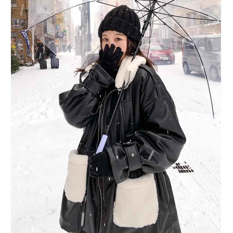 casual jaqueta de couro feminino inverno coreano 01