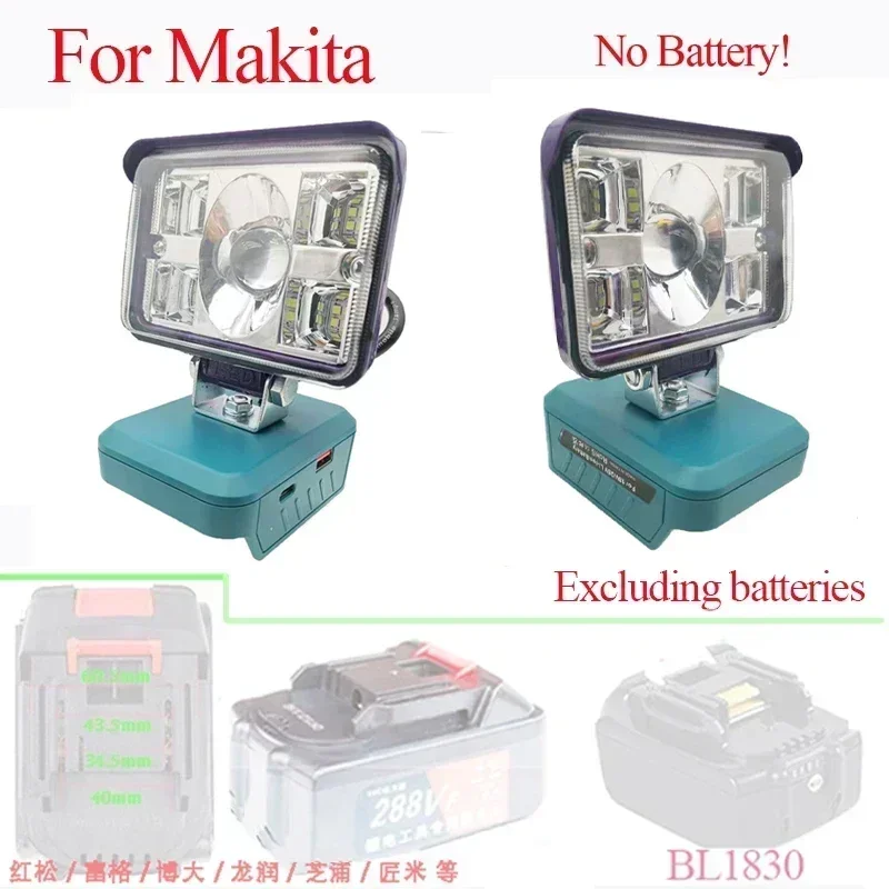 3 인치 대형 렌즈 자동차 LED 작업 램프 라이트 토치 유형 C 밀워키 18V 배터리 용 Bosch 용 DeWalt 용 Makita 용 USB 보조베터리