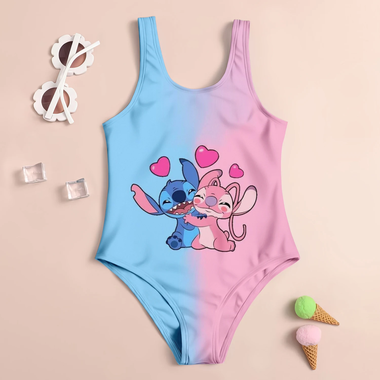 One-Piece Cute Stitch Girls Sleeveless Swimsuit Set - Good Stretch And Comfortable For Summer Beach Swimwear Set 3