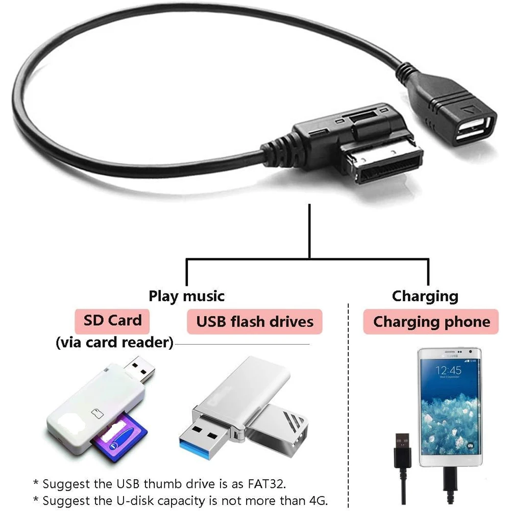 Audio AUX Adapter Data Wire MDI MMI AMI To USB Female Interface USB Aux Cable Adapter for VW for Audi A6L Q5 Q7 A8 S5