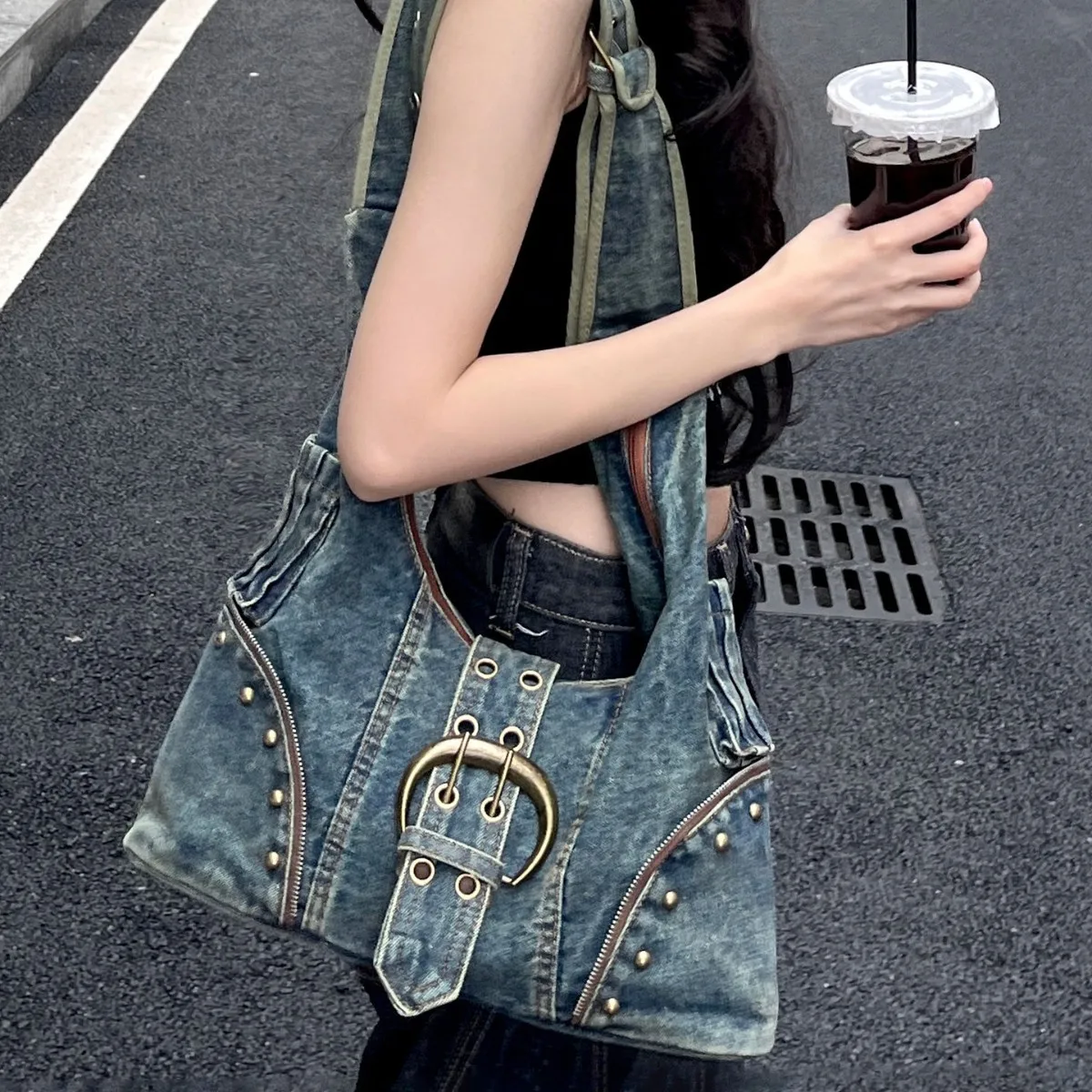 New Denim Zipper Youth Crossbody Bags 2025 High Quality Luxury Sense Shoulder Bags Unique Design Wide Straps Tote Bags for Women