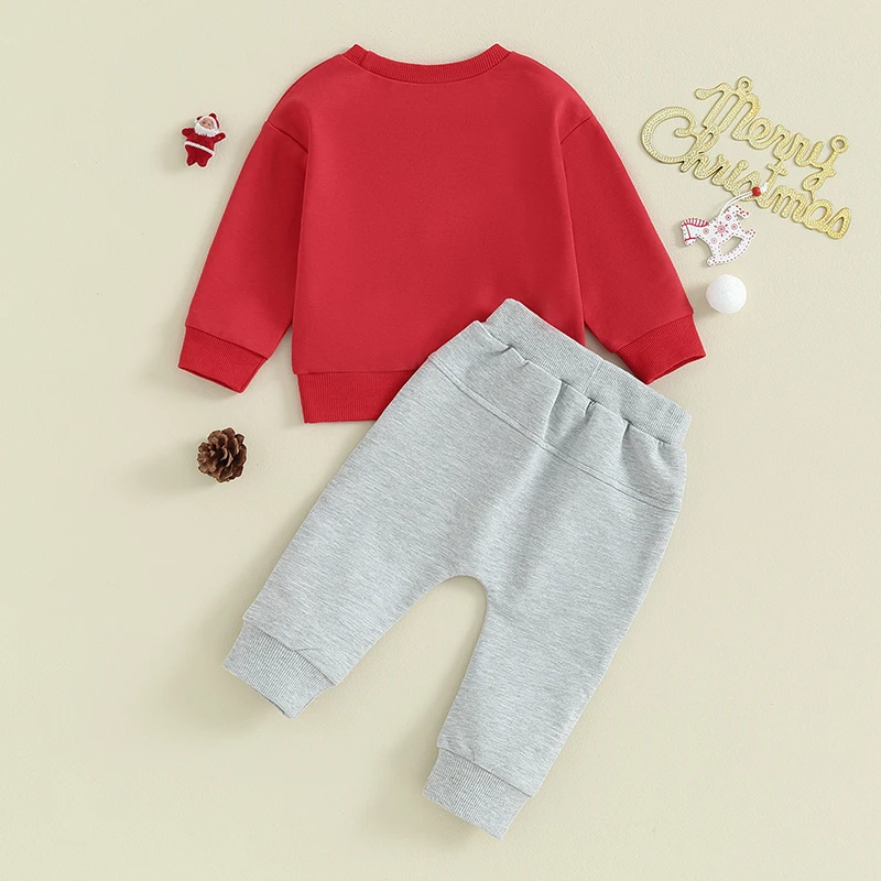 Toddr Baby Spring Outfit Manica Lunga Santa Letter Print Pullover E Pantaloni Set Vestiti Per Bambini